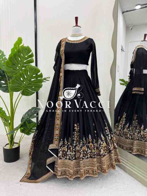 Semi-Stitched Faux Georgette Lehenga Set with Thread and Sequin Work, Featuring Cancan and Canvas Pata - Image 12