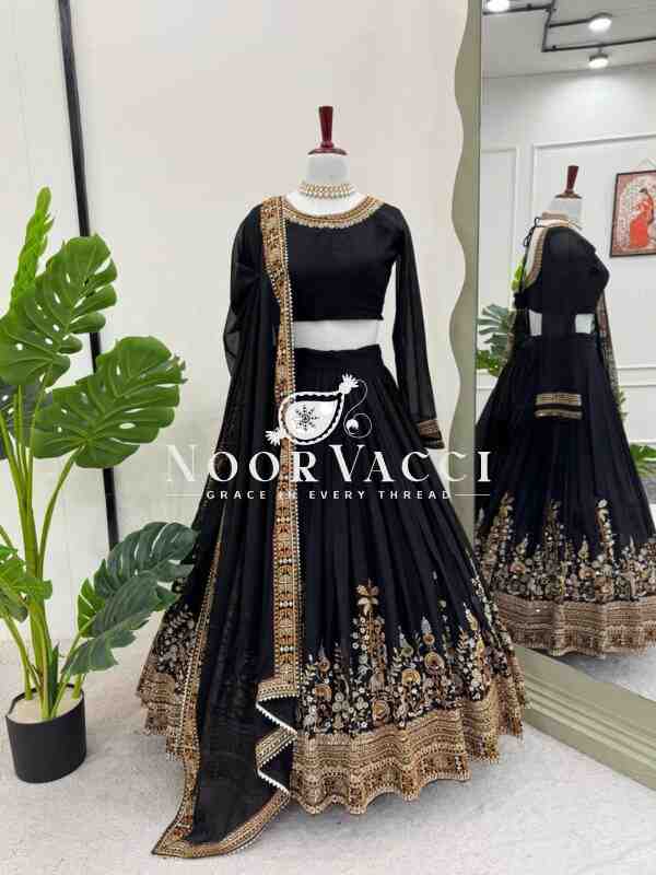Semi-Stitched Faux Georgette Lehenga Set with Thread and Sequin Work, Featuring Cancan and Canvas Pata - Image 5