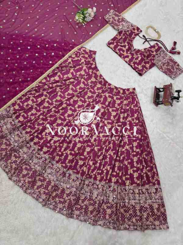 Semi-Stitched Jacquard Lehenga Set with Thread and Sequin Embroidery and Fancy Lace Dupatta - Image 10