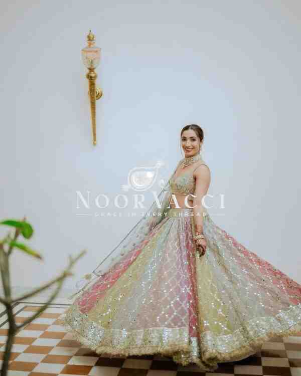 Semi-Stitched Fox Georgette Lehenga Set with 9mm Sequin Thread Work and Fancy Lace Dupatta