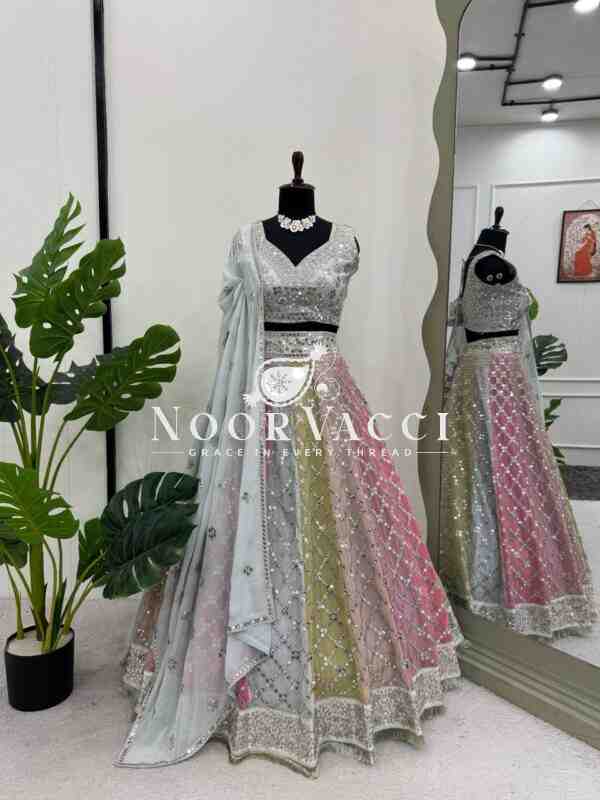 Semi-Stitched Fox Georgette Lehenga Set with 9mm Sequin Thread Work and Fancy Lace Dupatta - Image 6