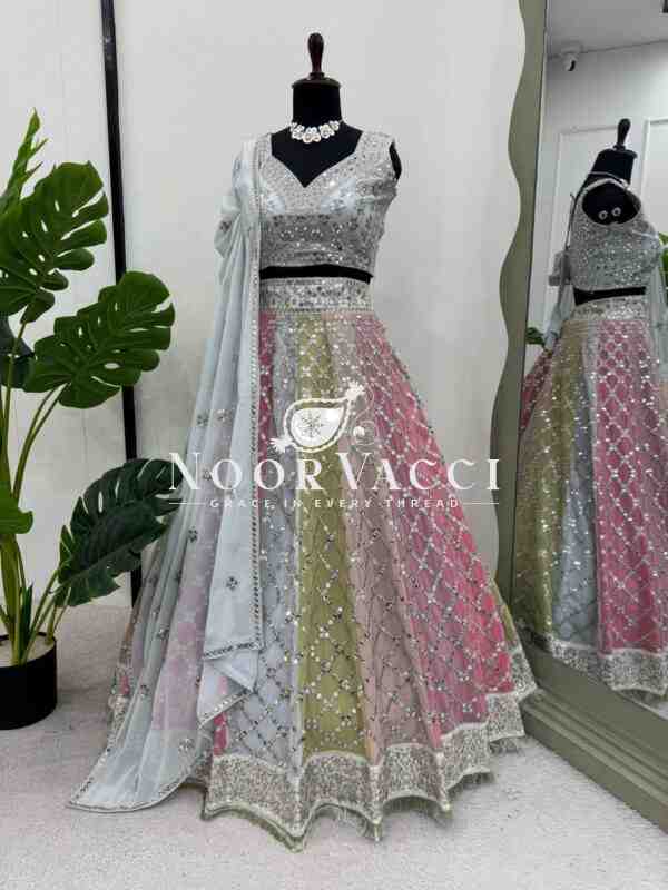 Semi-Stitched Fox Georgette Lehenga Set with 9mm Sequin Thread Work and Fancy Lace Dupatta - Image 4