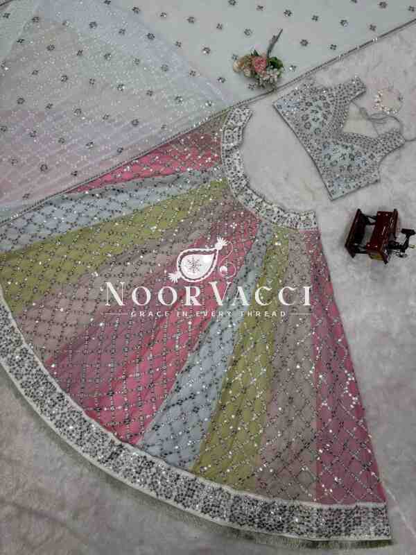 Semi-Stitched Fox Georgette Lehenga Set with 9mm Sequin Thread Work and Fancy Lace Dupatta - Image 9