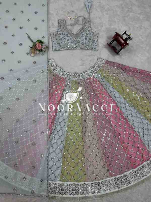 Semi-Stitched Fox Georgette Lehenga Set with 9mm Sequin Thread Work and Fancy Lace Dupatta - Image 10