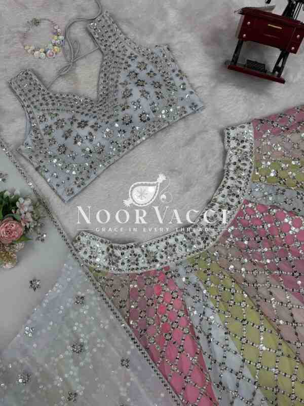 Semi-Stitched Fox Georgette Lehenga Set with 9mm Sequin Thread Work and Fancy Lace Dupatta - Image 8