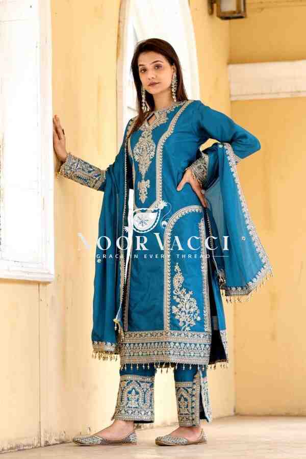 Chinon Silk Embroidered Plazzo Set with Tassel Dupatta