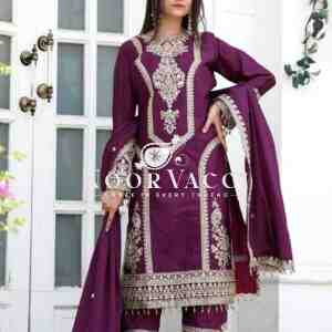 Chinon Silk Embroidered Plazzo Set with Tassel Dupatta