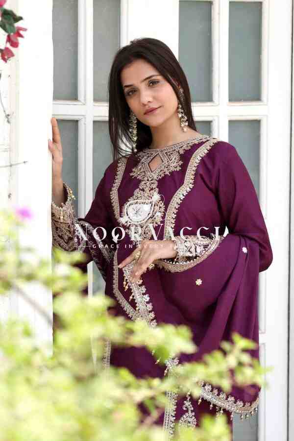 Chinon Silk Embroidered Plazzo Set with Tassel Dupatta - Image 2