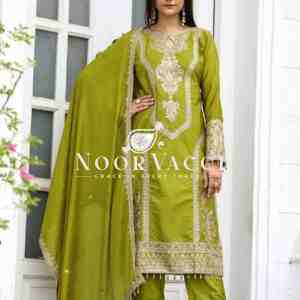 Chinon Silk Embroidered Plazzo Set with Tassel Dupatta