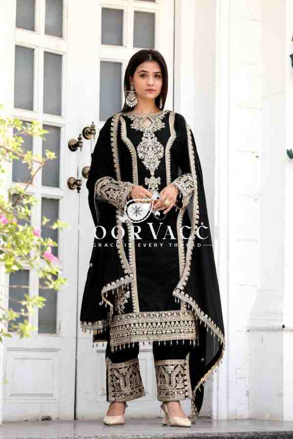 Chinon Silk Embroidered Plazzo Set with Tassel Dupatta