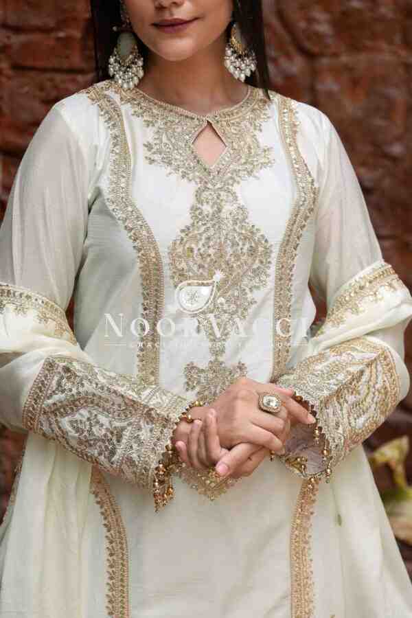 Chinon Silk Embroidered Plazzo Set with Tassel Dupatta - Image 2