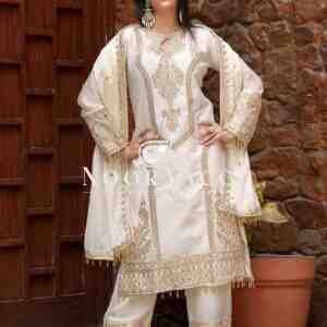 Chinon Silk Embroidered Plazzo Set with Tassel Dupatta
