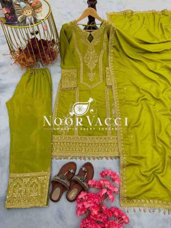 Chinon Silk Embroidered Plazzo Set with Tassel Dupatta - Image 3