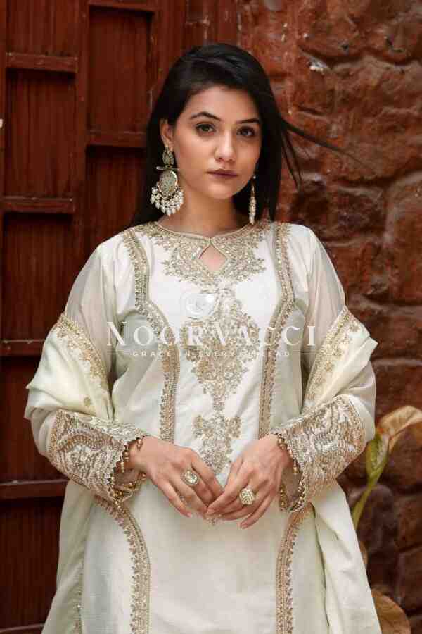 Chinon Silk Embroidered Plazzo Set with Tassel Dupatta - Image 3