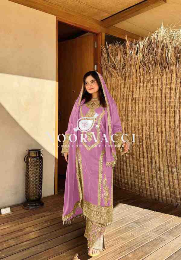 Chinon Silk Embroidered Plazzo Set with Tassel Dupatta