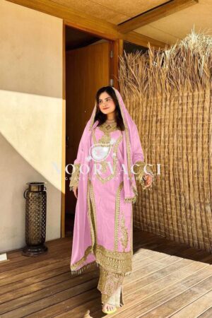 Buy Chinon Silk Embroidered Plazzo Set with Tassel Dupatta
