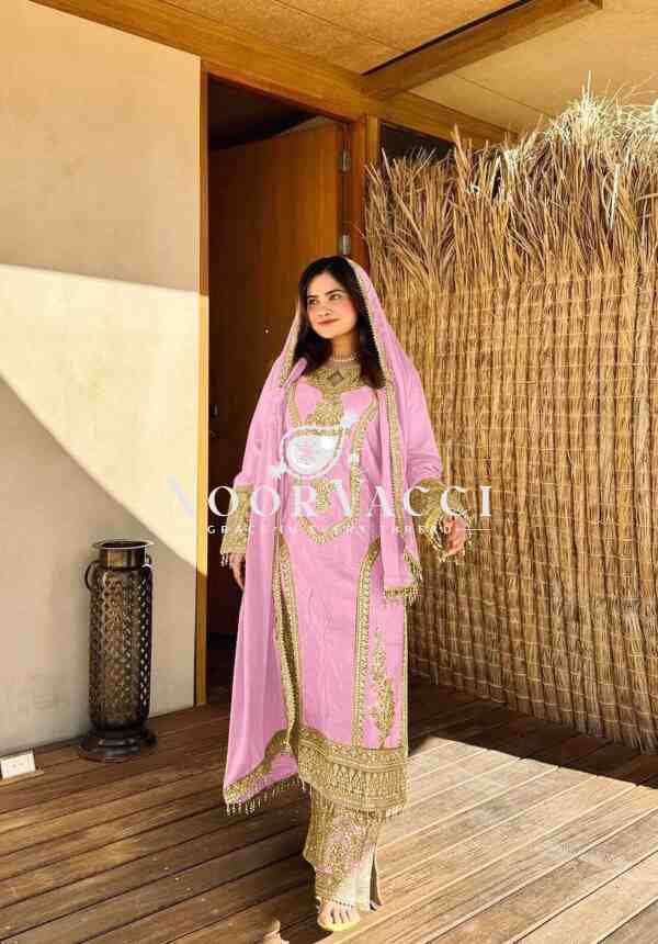 Chinon Silk Embroidered Plazzo Set with Tassel Dupatta