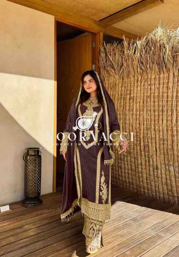 Chinon Silk Embroidered Plazzo Set with Tassel Dupatta