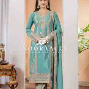 Chinon Silk Embroidered Plazzo Set with Tassel Dupatta