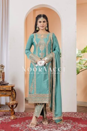 Buy Chinon Silk Embroidered Plazzo Set with Tassel Dupatta