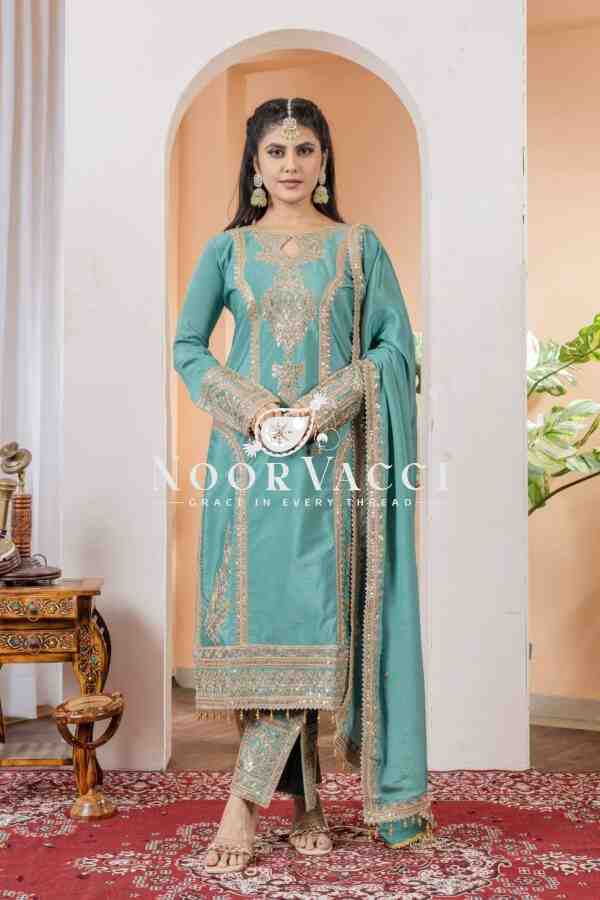 Chinon Silk Embroidered Plazzo Set with Tassel Dupatta