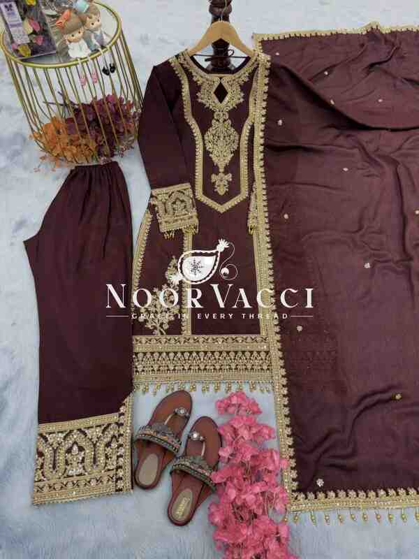 Chinon Silk Embroidered Plazzo Set with Tassel Dupatta - Image 2