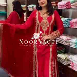 Chinon Silk Embroidered Plazzo Set with Tassel Dupatta