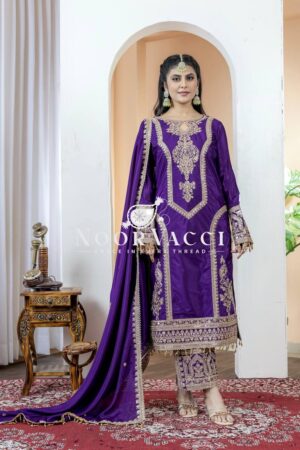 Shop Chinon Silk Embroidered Plazzo Set with Tassel Dupatta