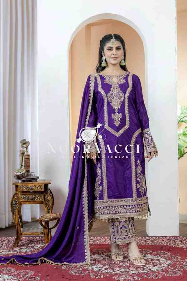 Chinon Silk Embroidered Plazzo Set with Tassel Dupatta