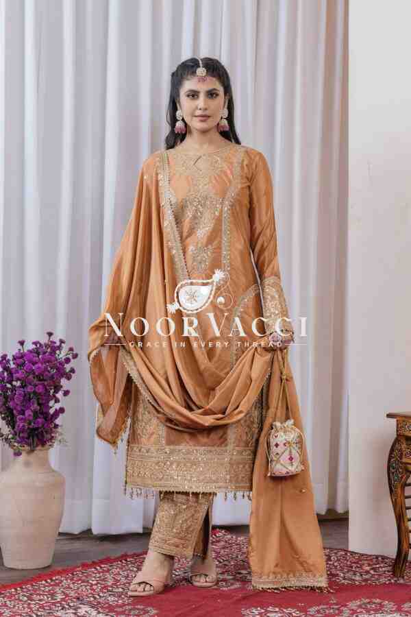 Chinon Silk Embroidered Plazzo Set with Tassel Dupatta - Image 2