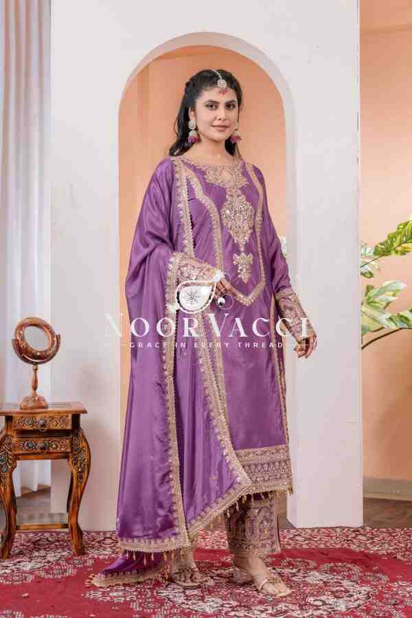 Chinon Silk Embroidered Plazzo Set with Tassel Dupatta - Image 2