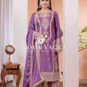 Chinon Silk Embroidered Plazzo Set with Tassel Dupatta