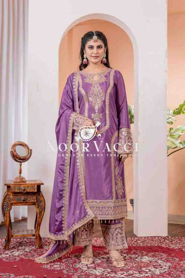 Chinon Silk Embroidered Plazzo Set with Tassel Dupatta