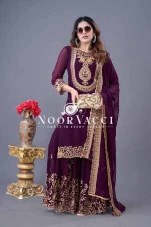 Buy Blooming Faux Georgette Embroidered Plazzo Set