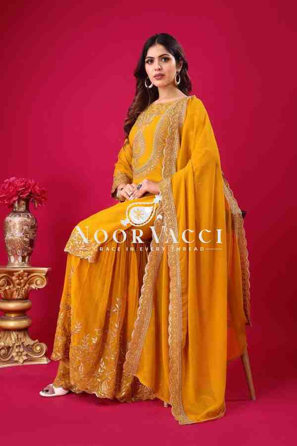 Blooming Faux Georgette Embroidered Plazzo Set