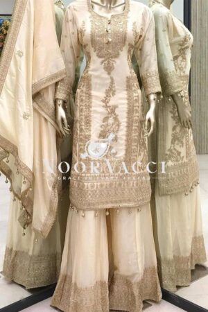Shop Pure Chinnon Silk Embroidered Plazzo Set