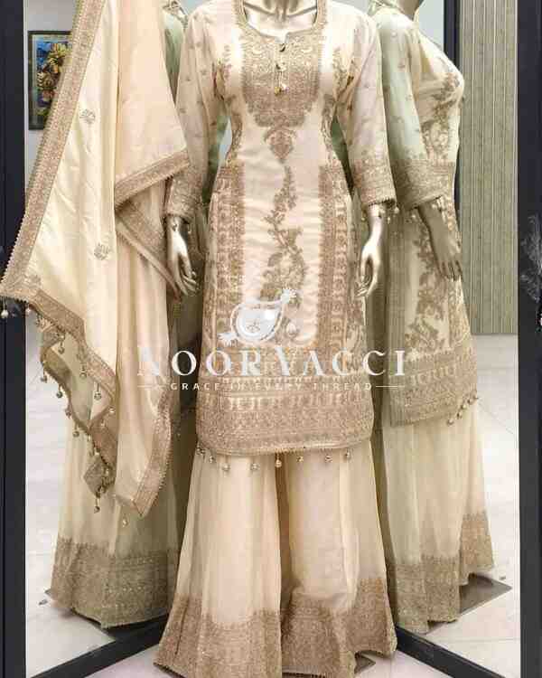 Pure Chinnon Silk Embroidered Plazzo Set