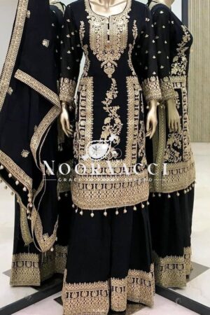 Buy Pure Chinnon Silk Embroidered Plazzo Set