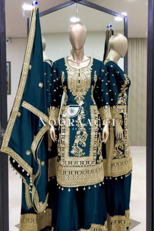 Buy Pure Chinnon Silk Embroidered Plazzo Set