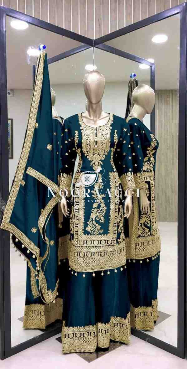 Pure Chinnon Silk Embroidered Plazzo Set