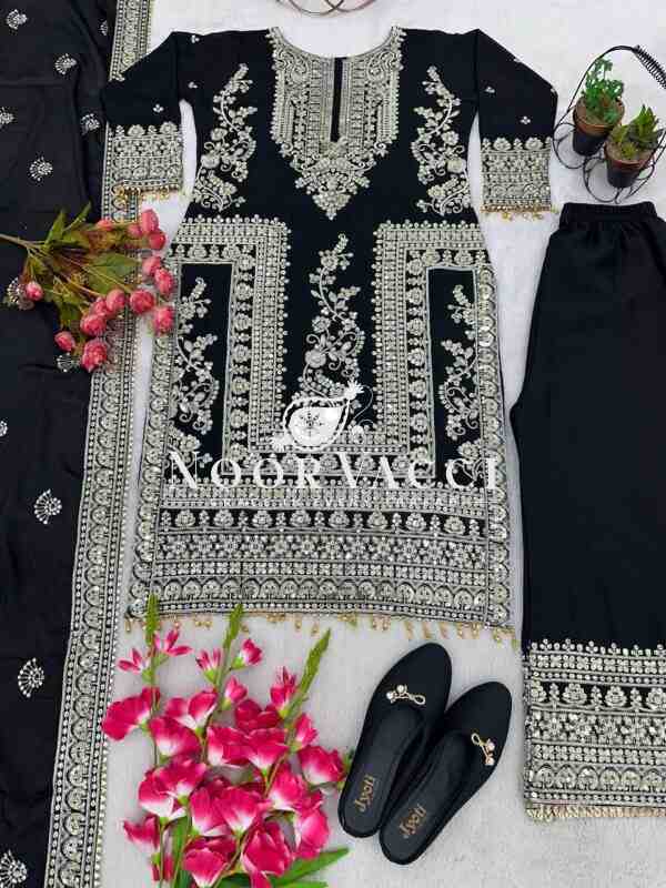 Pure Chinnon Silk Embroidered Plazzo Set - Image 2