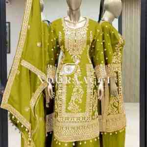 Pure Chinnon Silk Embroidered Plazzo Set