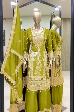 Buy Pure Chinnon Silk Embroidered Plazzo Set