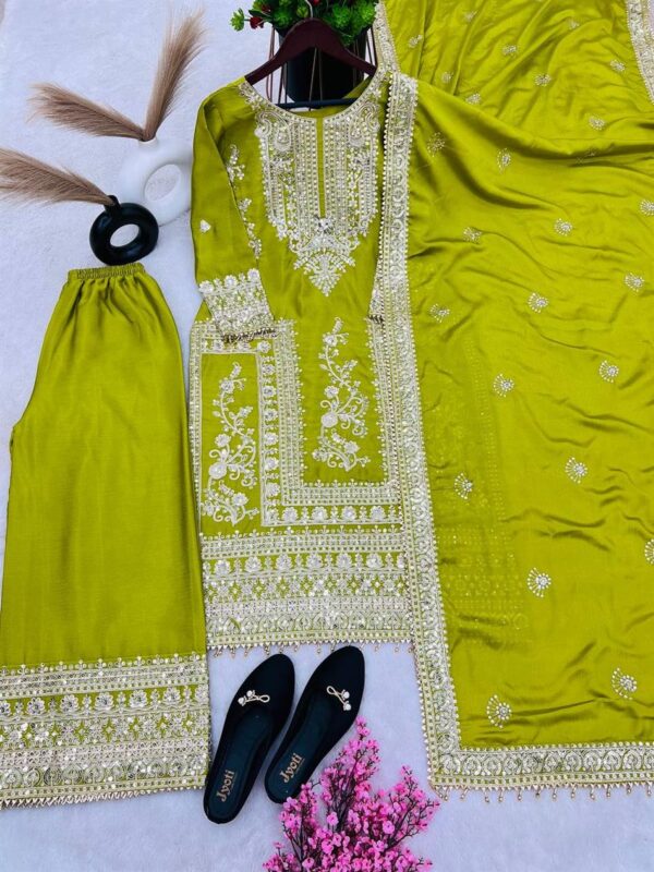 Buy Pure Chinnon Silk Embroidered Plazzo Set - Image 2