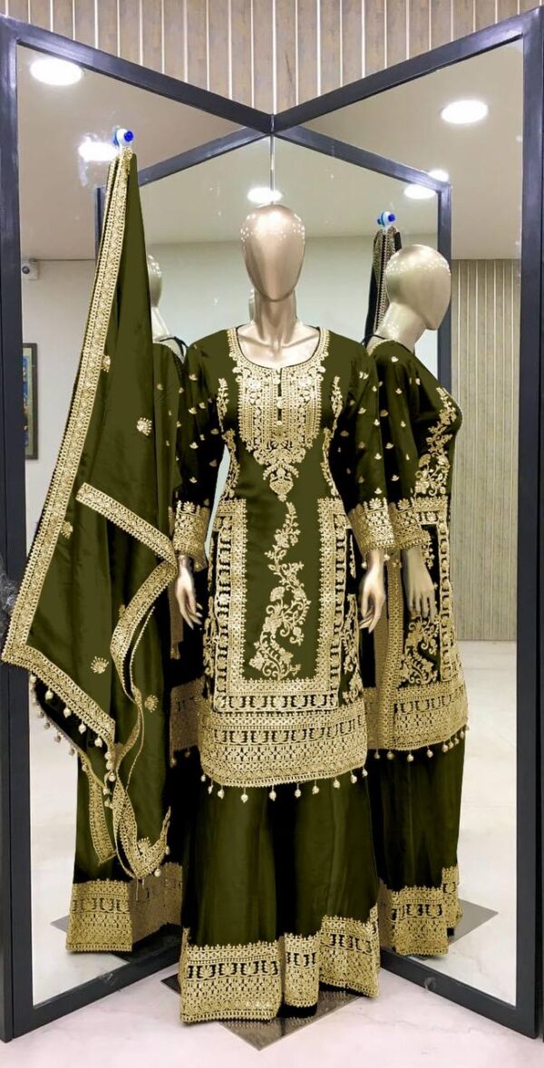 Shop Pure Chinnon Silk Embroidered Plazzo Set