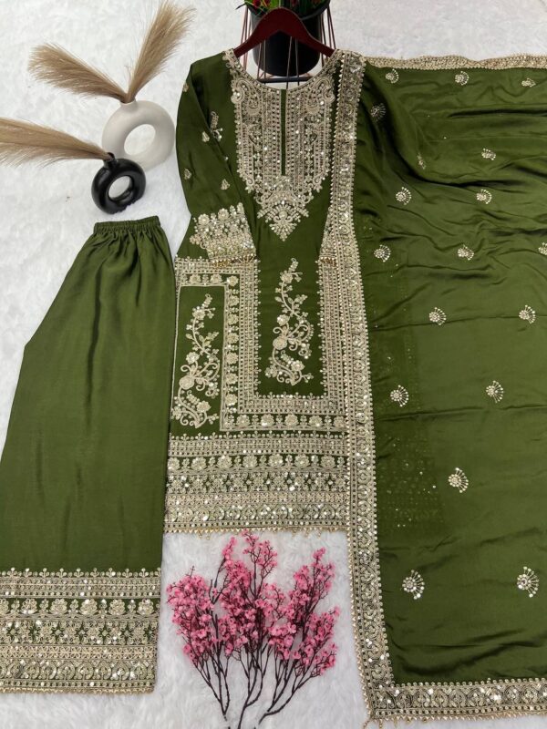 Shop Pure Chinnon Silk Embroidered Plazzo Set - Image 2
