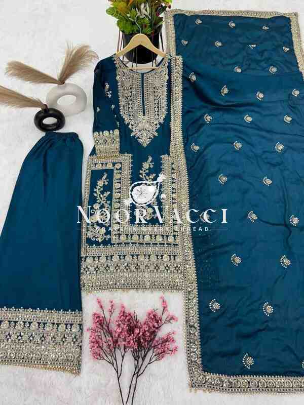 Pure Chinnon Silk Embroidered Plazzo Set - Image 2