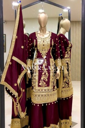 Shop Pure Chinnon Silk Embroidered Plazzo Set
