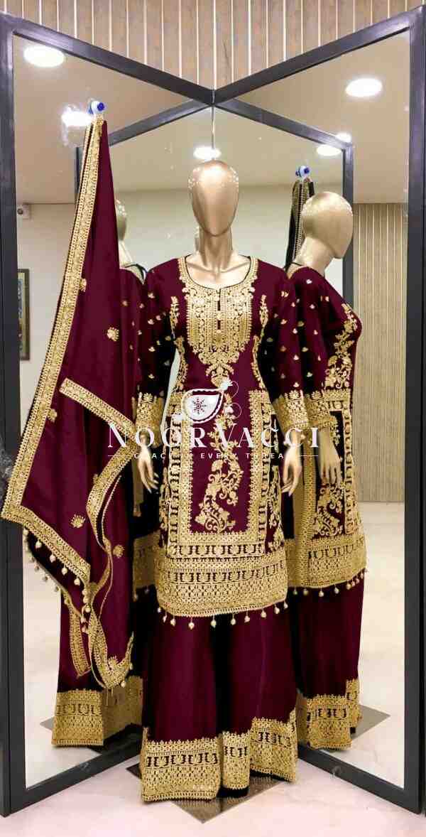 Pure Chinnon Silk Embroidered Plazzo Set
