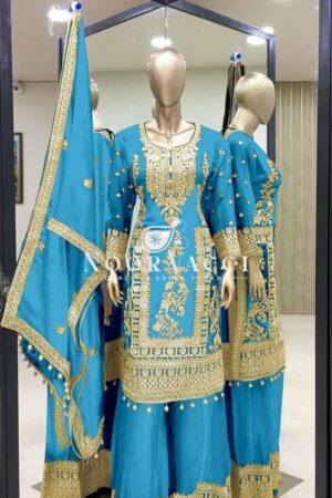 Shop Pure Chinnon Silk Embroidered Plazzo Set